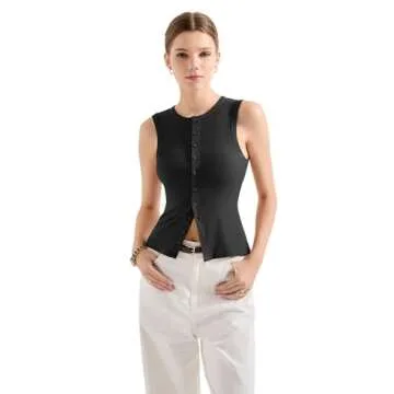 SUUKSESS Women Button Down Trendy Ribbed Tank Top for Summer Events