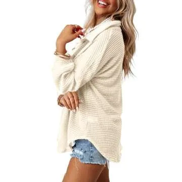 Beaully Women's Waffle Knit Button Down Shirt for Casual Style
