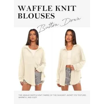 Beaully Women's Waffle Knit Button Down Shirt for Casual Style