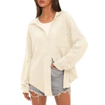 Beaully Women's Waffle Knit Button Down Shirt for Casual Style