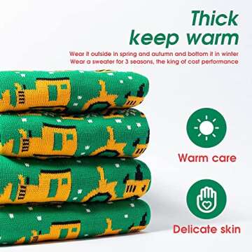 Children's Long Sleeve Knitted Cartoon Sweater, Toddler's Warm Winter Xmas Crewneck Pullover, Cute&Soft Turtleneck as for Boys and Girls on Christmas Day (Green, Small)