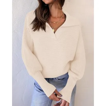 ZESICA Women's V Neck Loose Knit Sweater - Stylish & Cozy