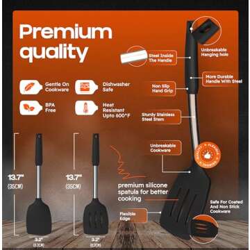 BakeRoyal Silicone Spatula Set - Turner Spatulas Silicone Heat Resistant 600°F - Slotted & Solid Si...