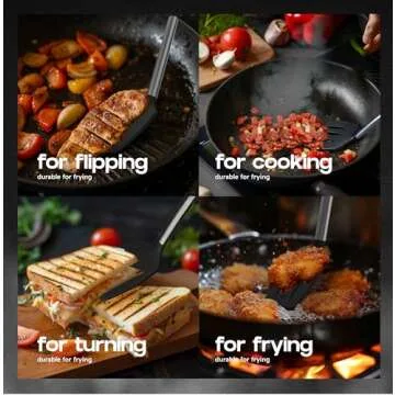 BakeRoyal Silicone Spatula Set - Turner Spatulas Silicone Heat Resistant 600°F - Slotted & Solid Silicone Spatulas for Cooking Fish, Eggs, Pancakes Flipper – Silicone Cooking Utensils Set – Black