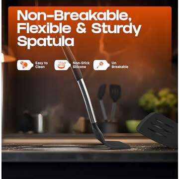 BakeRoyal Silicone Spatula Set - Turner Spatulas Silicone Heat Resistant 600°F - Slotted & Solid Silicone Spatulas for Cooking Fish, Eggs, Pancakes Flipper – Silicone Cooking Utensils Set – Black