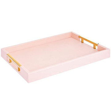 Elegant Baby Pink Shagreen Tray with Gold Handles - Modern Home Decor
