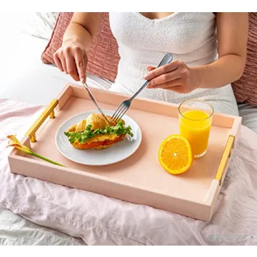 Modern Pink Shagreen Tray Gold Handles Home Decor