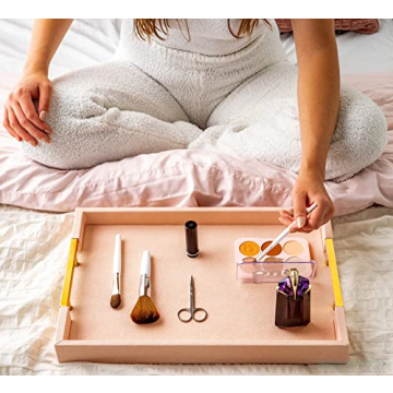 Modern Pink Shagreen Tray Gold Handles Home Decor