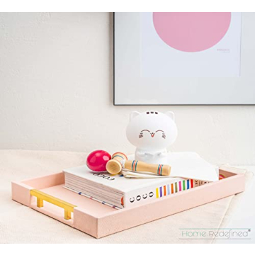 Modern Pink Shagreen Tray Gold Handles Home Decor