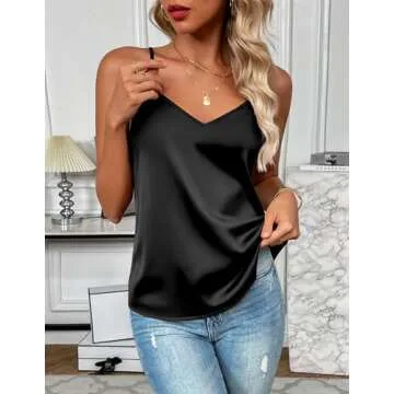 Zeagoo Women's Silk Satin Tank Tops 2025 V Neck Adjustable Spaghetti Strap Sleeveless Camisole Summer Basic Blouse Black
