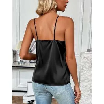 Zeagoo Women's Silk Satin Tank Tops 2025 V Neck Adjustable Spaghetti Strap Sleeveless Camisole Summer Basic Blouse Black