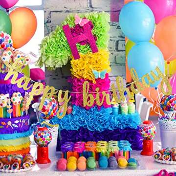 Gold Glitter Happy Birthday Banner Happy Birthday Gold Banner, Gold Happy Birthday Sign for Gold Bir...