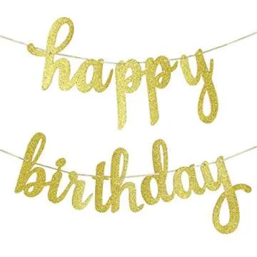 Gold Glitter Happy Birthday Banner - Elegant Party Decor