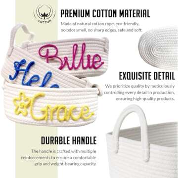 Personalized Baby Name Basket Cotton Rope Basket Diaper Caddy Custom Cotton Rope Room Shelf Storage ...