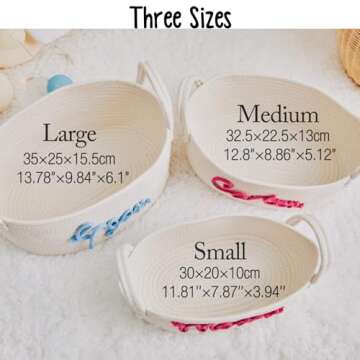 Personalized Baby Name Basket Cotton Rope Basket Diaper Caddy Custom Cotton Rope Room Shelf Storage Basket, Baby Stuff Organizer Storage Bin, Decorative Round Bin for Nursery Bedroom Bathroom(Style A)