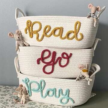 Personalized Baby Name Basket Cotton Rope Basket Diaper Caddy Custom Cotton Rope Room Shelf Storage Basket, Baby Stuff Organizer Storage Bin, Decorative Round Bin for Nursery Bedroom Bathroom(Style A)