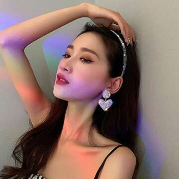 fxmimior Fashion Women Full Rhinestoes Heart Love Earrings Hand Chain Drop Dangle Earrings for Women