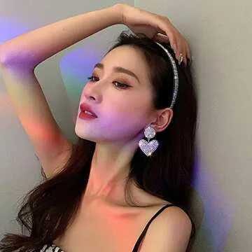 fxmimior Fashion Women Full Rhinestoes Heart Love Earrings Hand Chain Drop Dangle Earrings for Women