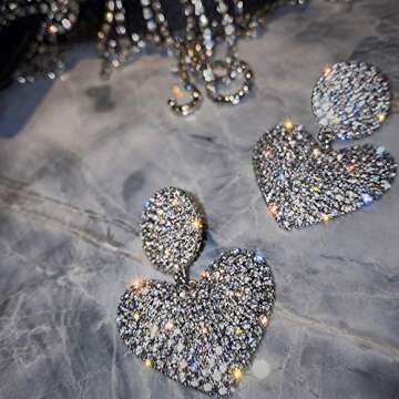 fxmimior Fashion Women Full Rhinestoes Heart Love Earrings Hand Chain Drop Dangle Earrings for Women