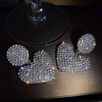 fxmimior Fashion Women Full Rhinestoes Heart Love Earrings Hand Chain Drop Dangle Earrings for Women