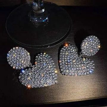 fxmimior Fashion Women Full Rhinestoes Heart Love Earrings Hand Chain Drop Dangle Earrings for Women