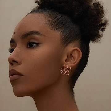 Dainty Daisy Flower Earring Hollowed out Flower Stud 18K Gold Plated 925 Sterling Silver Post Minima...