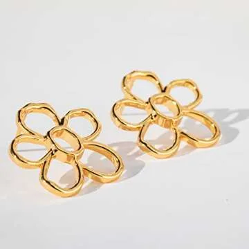 Dainty Daisy Flower Earring Hollowed out Flower Stud 18K Gold Plated 925 Sterling Silver Post Minimalism Earring for Women Jewelry