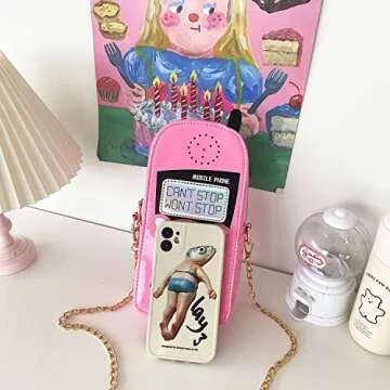 KUANG! Women Cute Digital Mobile Phone Shaped Shoulder Bag Funny Crossbody Bag Pu Messenger Chain Purse for Girls