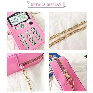KUANG! Women Cute Digital Mobile Phone Shaped Shoulder Bag Funny Crossbody Bag Pu Messenger Chain Purse for Girls