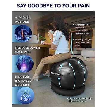 Pharmedoc Exercise Ball Chair with Back Support for Home and Office w/Exercise Yoga Balance Ball, Pump, Removable Back & Lockable Wheels