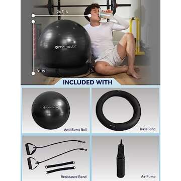 Pharmedoc Exercise Ball Chair with Back Support for Home and Office w/Exercise Yoga Balance Ball, Pump, Removable Back & Lockable Wheels