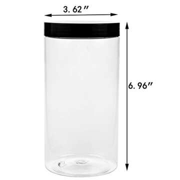 Lawei 8 Pack 34 oz Clear Plastic Jars with Black Lids - Plastic Food Storage Jars for Kitchen & Hous...