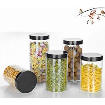 Lawei 8 Pack 34 oz Clear Plastic Jars with Black Lids - Plastic Food Storage Jars for Kitchen & Household Storage of Dry Goods, Nuts, Cookie and more