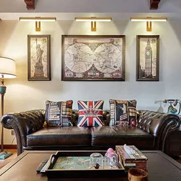 ZOCALOK Rechargeable Picture Light, Cordless Picture Light for Paintings with 2 Remotes, Metal Picture Frame Light with 16 LEDs Head, 3Modes, 300LM Dartboard Light with Timer for Display, Art-Gold