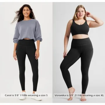 ODODOS Women's High Waisted Full Length Yoga Leggings with Pockets, 28" Inseam Tummy Control Non See Through Workout Athletic Running Yoga Pants, Black, Large