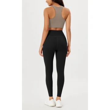 ODODOS Women's High Waisted Full Length Yoga Leggings with Pockets, 28" Inseam Tummy Control Non See Through Workout Athletic Running Yoga Pants, Black, Large