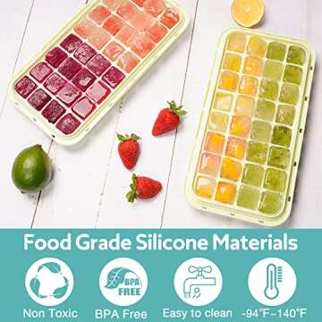 TEBLEI Ice Cube Tray with Lid and Bin, 64 Pcs Mini Ice Cube Trays with Scoop and Tongs, Ice Maker for Small Freezer, Kitchen Gadgets and Apartment Essentials, Easy-Release & Stackable