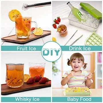 TEBLEI Ice Cube Tray with Lid and Bin, 64 Pcs Mini Ice Cube Trays with Scoop and Tongs, Ice Maker for Small Freezer, Kitchen Gadgets and Apartment Essentials, Easy-Release & Stackable