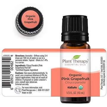 Plant Therapy Organic Pink Grapefruit Essential Oil 10 mL (1/3 oz) 100% Pure, Undiluted, Therapeutic Grade