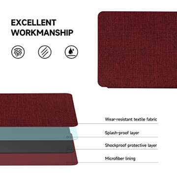 Ayotu Fabric Case for 6" All-New Kindle 11th Generation 2022 Release (RS23CV/C2V2L3) - with Auto Wake/Sleep - Support Back Cover Adsorption, Only for Basic Kindle 2024/2022, Red