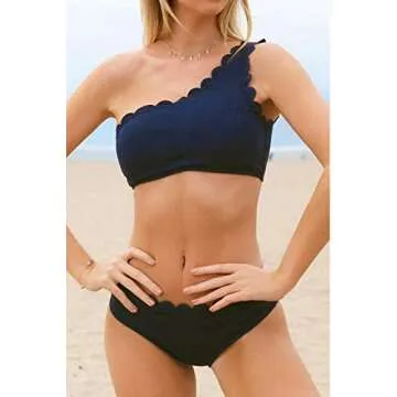 CUPSHE One Shoulder Scalloped Bikini Set for Summer