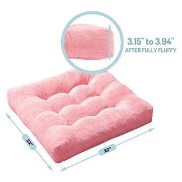 Meditation Floor Pillow Pink, Square Large Pillows Seating for Adults, Tufted Corduroy Cushion for L...