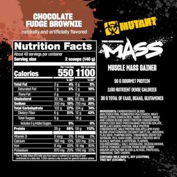 Mutant Mass Weight Gainer Protein Powder – Build Muscle Size and Strength with 1100 Calories (Chocolate Fudge Brownie, 15 Pound (Pack of 1))
