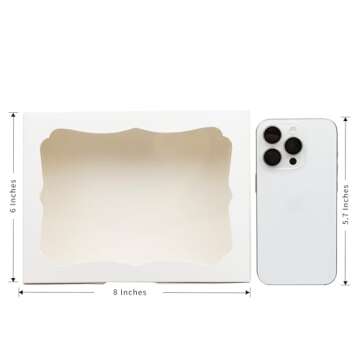 Capkyke 50pcs 8x6x2.5 Inch White Bakery Boxes Cookie Boxes with Window Treat Boxes Dessert Boxes for...