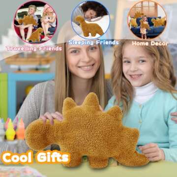 Isaacalyx Dino Nugget Pillow, 18 inch Soft Dinosaur Chicken Nuggets Pillow for Birthday Gifts, Dinosaur Theme Party Decorations (Stegosaurus, Small)