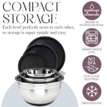 Bellemain Non-Slip Mixing Bowls with Lids - 4 Piece Set