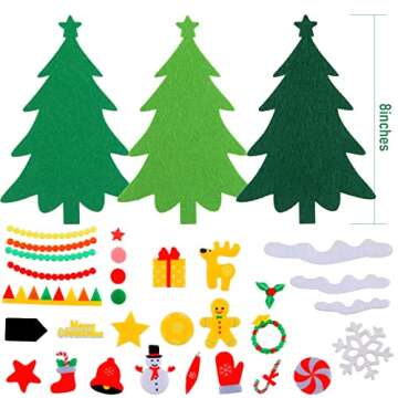 Tatuo DIY Felt Christmas Tree and Ornaments Felt Kids Party Favors Stickers for Kids Home Door Wall Hanging Christmas Tree Craft Decorations (24)