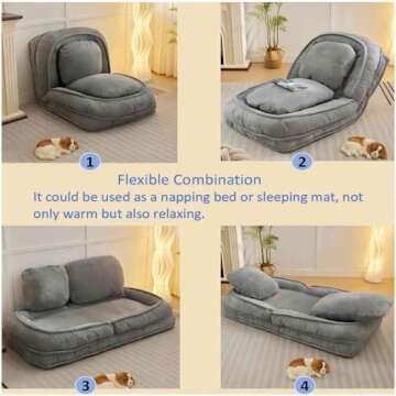 Fussbric Foldable Lazy Sofa Floor Chair, 5-Position Adjustable Backrest Chaise Lounge Chair Indoor, Folding Tatami Lazy Sofa Bed, Floor Gaming Chair with Thicken Cushion,Grey