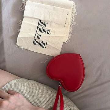KODASW Cute Heart Shaped Coin Purse Card Holder Money Bag with Wrist Strap for Easy Storage and Quic...