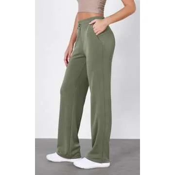 ODODOS Women's Modal Soft Wide Leg Pants with Pockets Adjustable Shockcord High Waist Casual Lounge Pants-29 Inseam, Dark Sage, Large